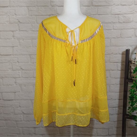 ML Finders Keepers Aspen Yellow Gold Oversized Dot Sheer Belle Top Blouse NWT S - Picture 3 of 11